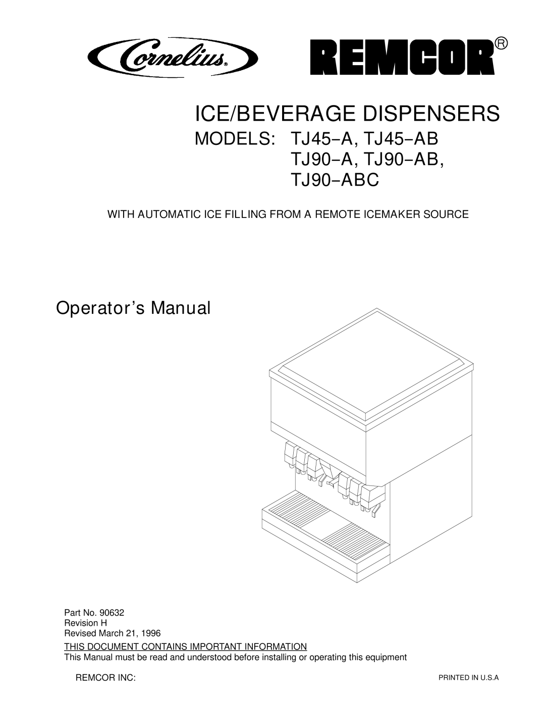 Cornelius TJ45-AB, TJ90-ABC manual ICE/BEVERAGE Dispensers 