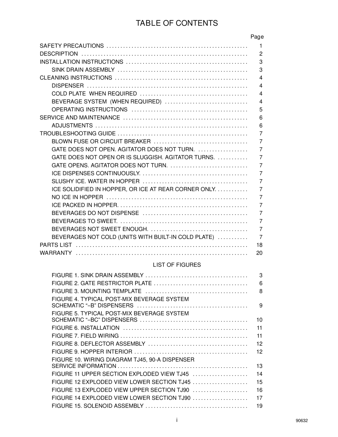 Cornelius TJ45-AB, TJ90-ABC manual Table of Contents 