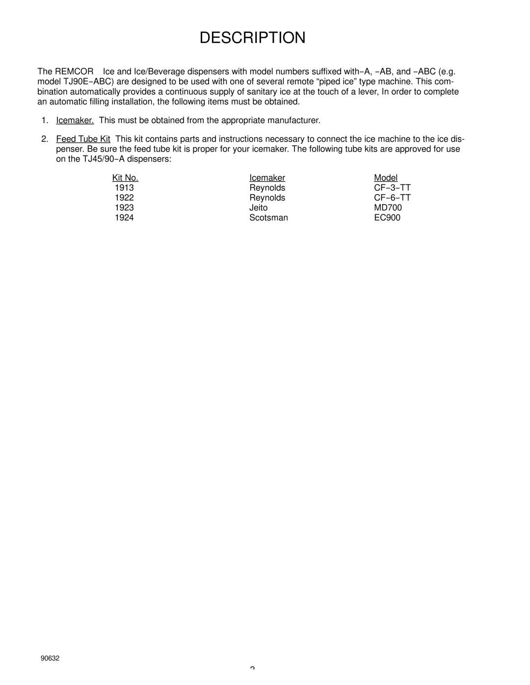 Cornelius TJ45-AB, TJ90-ABC manual Description 