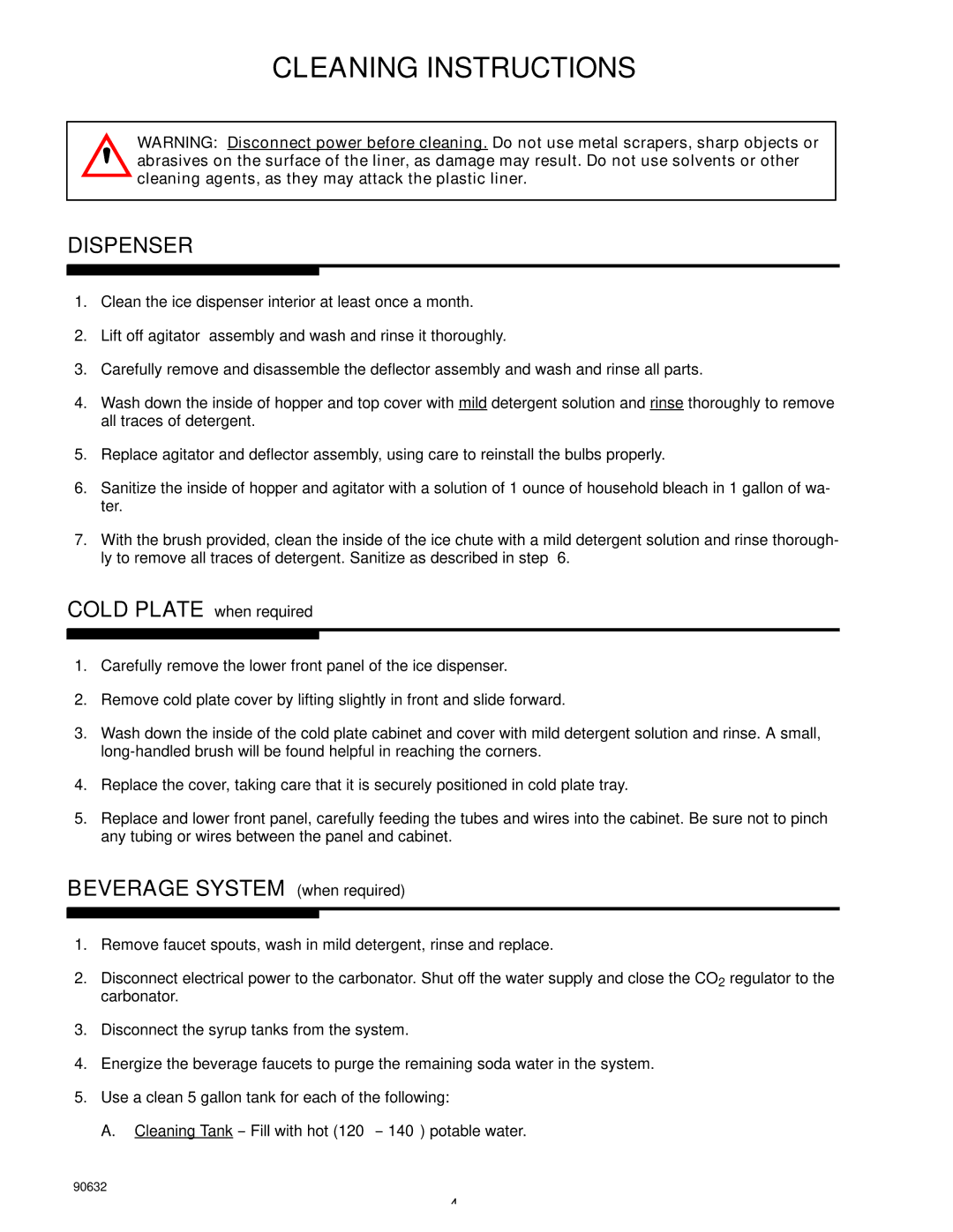 Cornelius TJ45-AB, TJ90-ABC manual Cleaning Instructions, Dispenser 