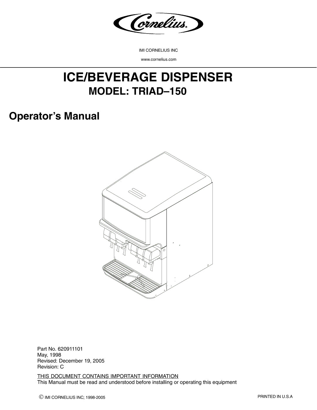 Cornelius TRIAD-150 manual ICE/BEVERAGE Dispenser 