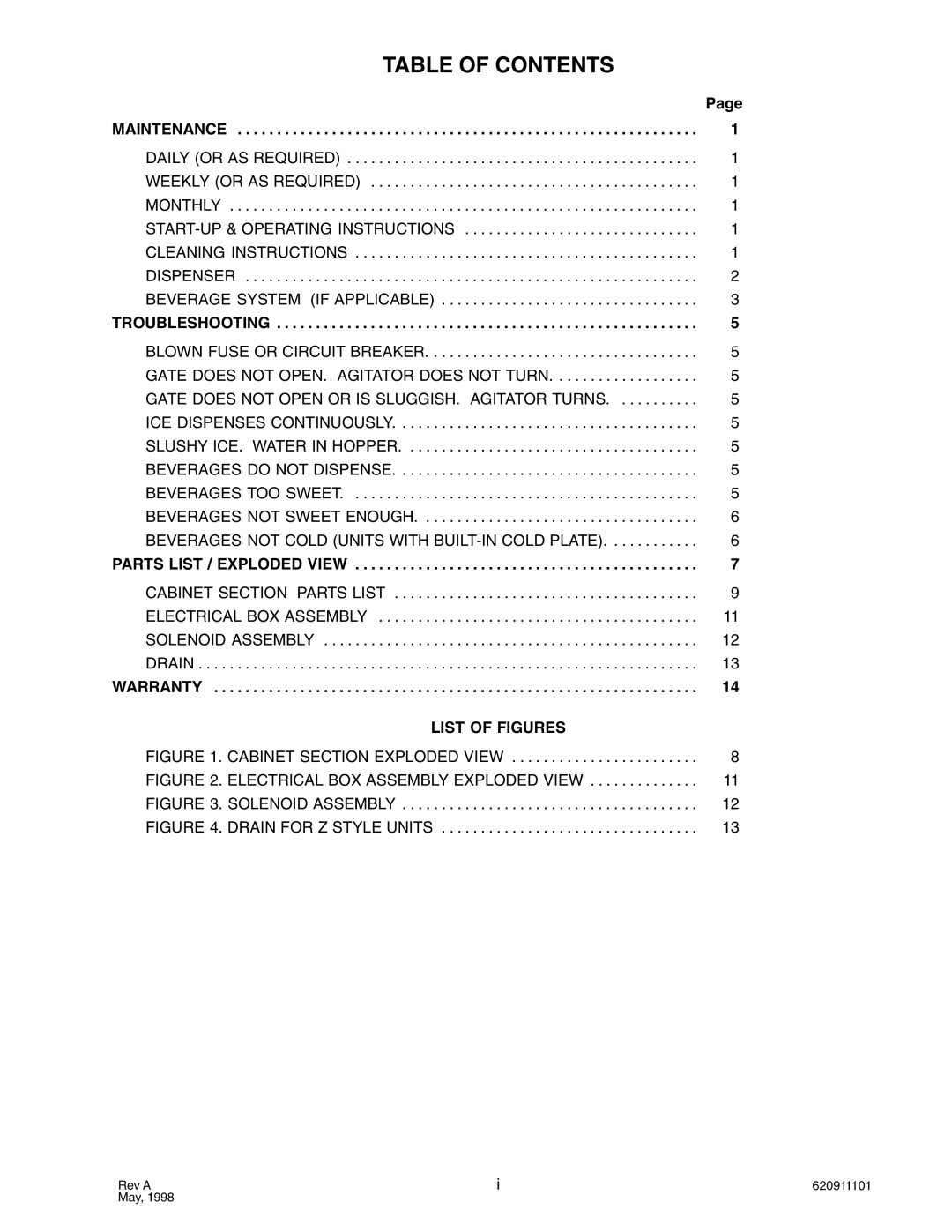 Cornelius TRIAD-150 manual Table of Contents 