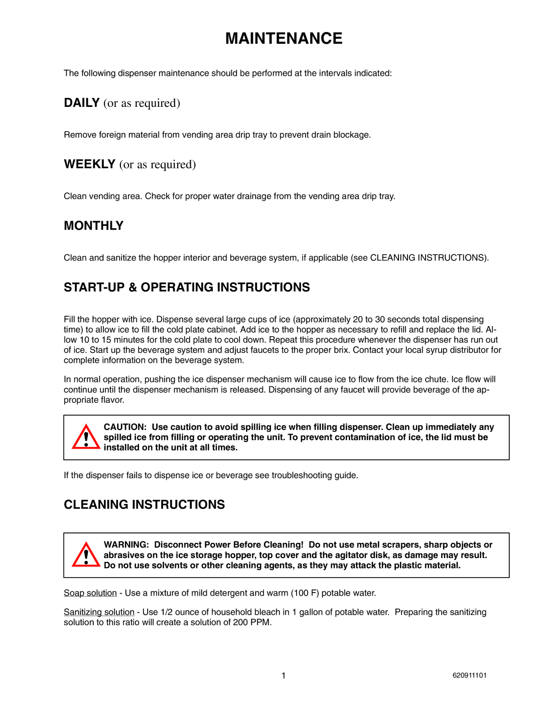 Cornelius TRIAD-150 manual Monthly, START-UP & Operating Instructions, Cleaning Instructions 