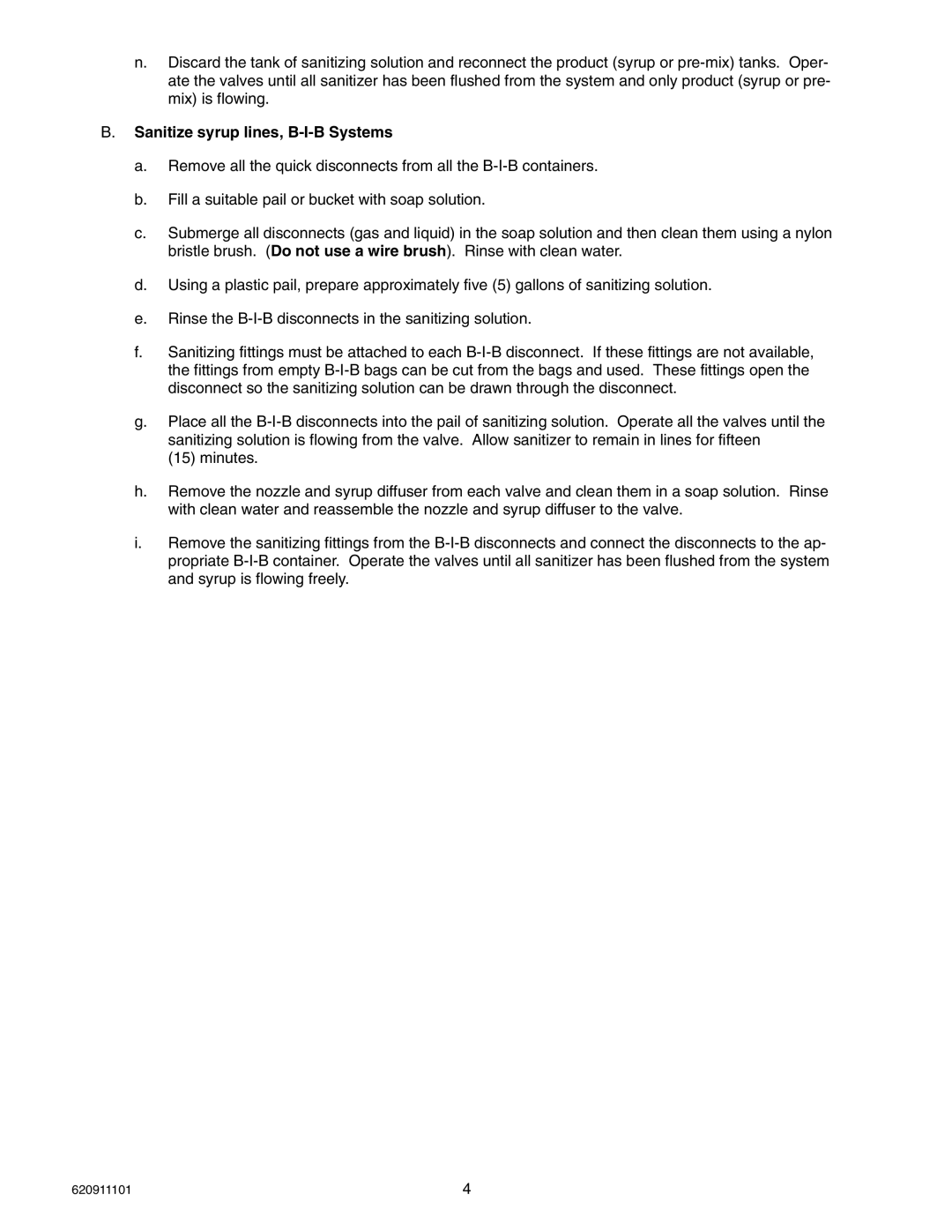 Cornelius TRIAD-150 manual Sanitize syrup lines, B-I-B Systems 