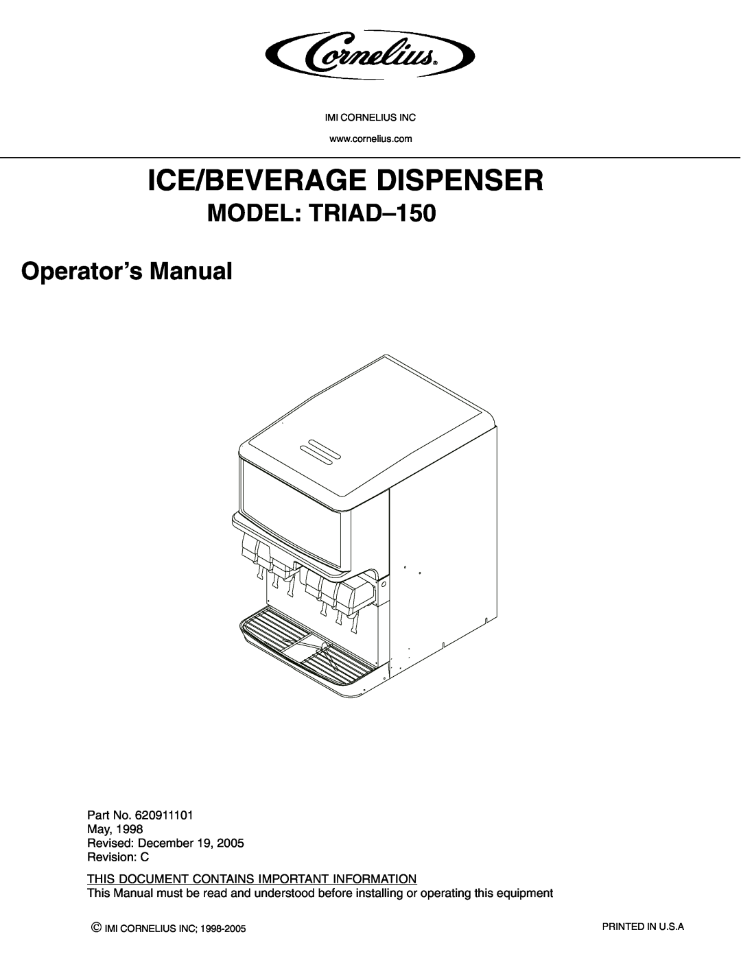 Cornelius manual Ice/Beverage Dispenser, MODEL TRIAD-150 Operator’s Manual 
