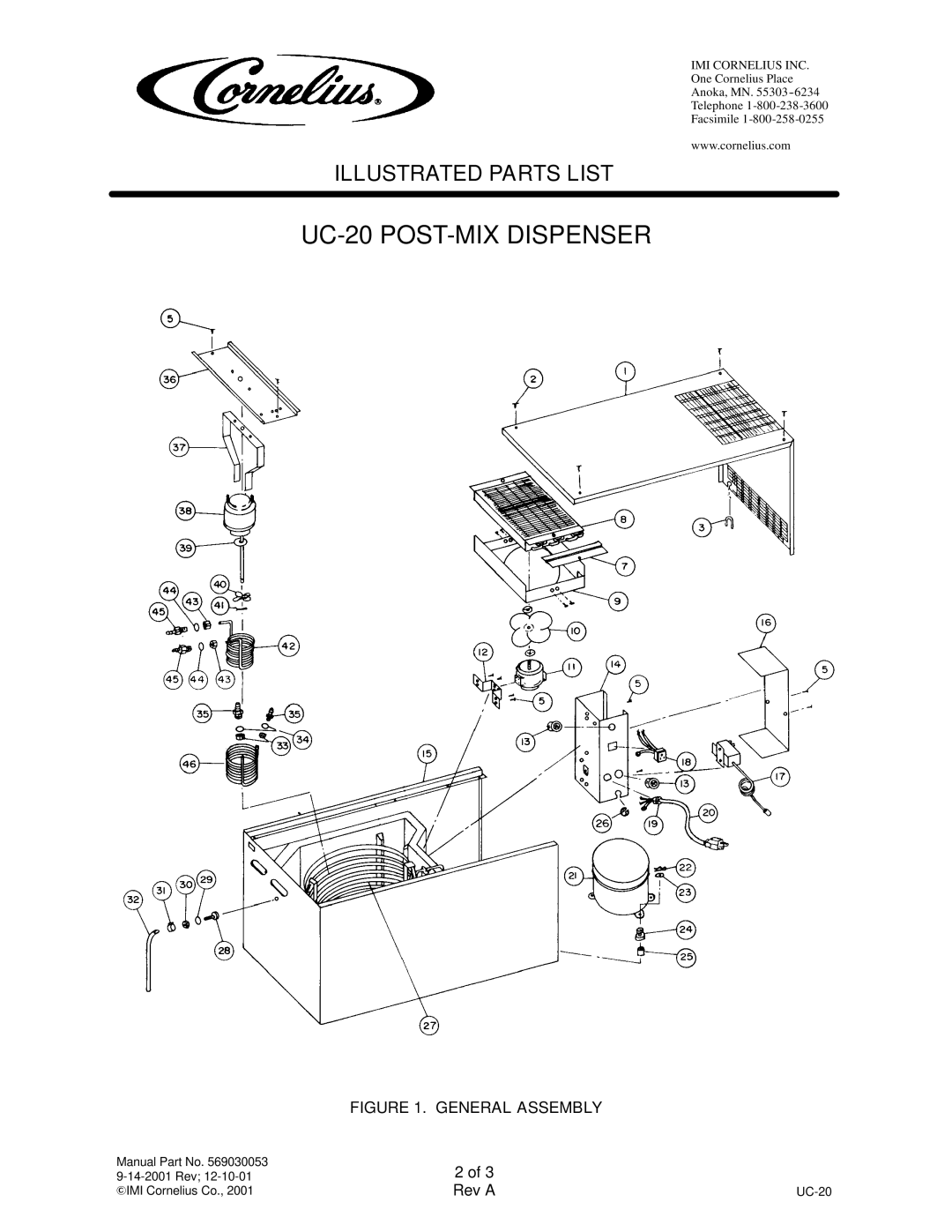 Cornelius manual UC-20 POST-MIX Dispenser, General Assembly 