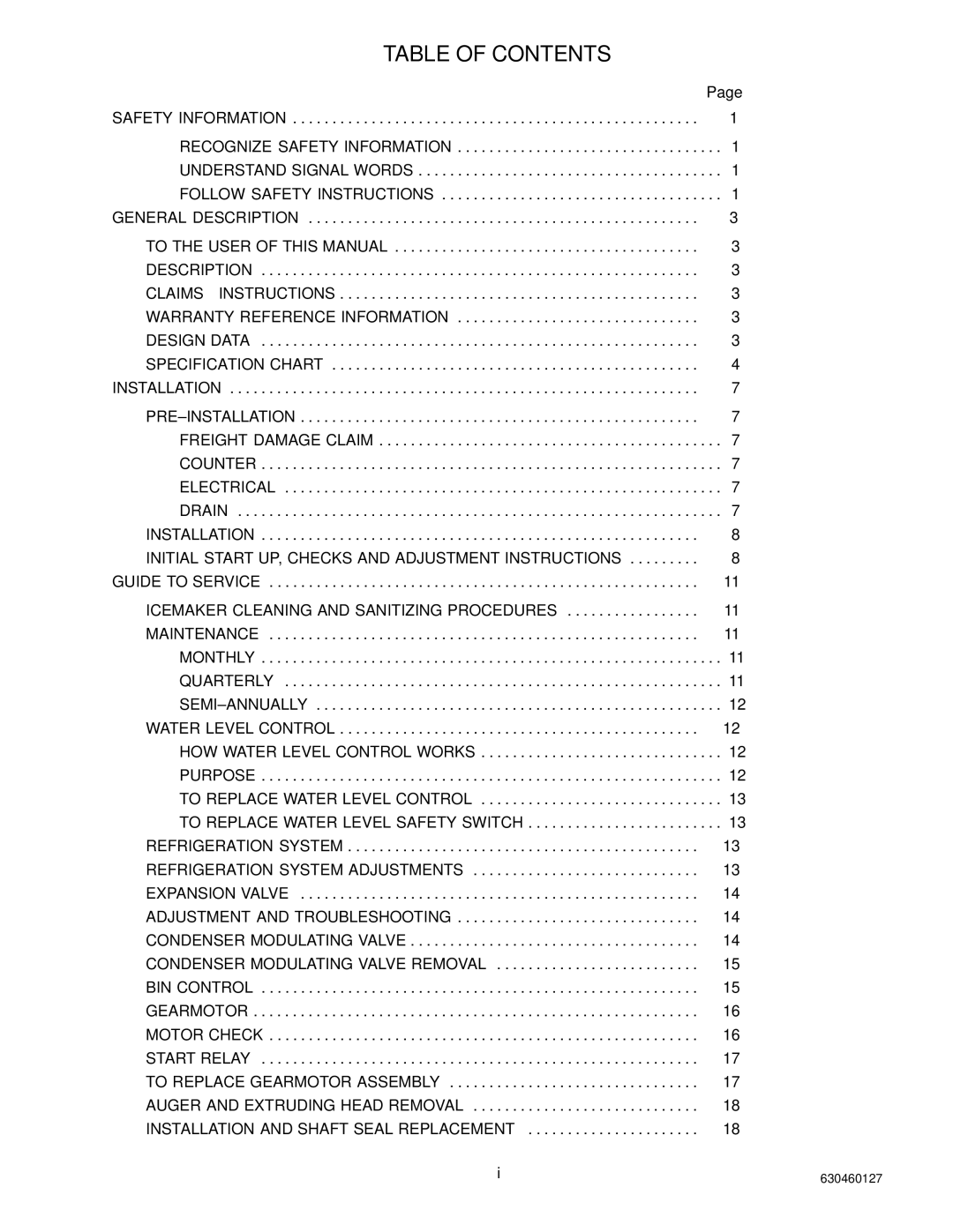 Cornelius UC 700 Series manual Table of Contents 