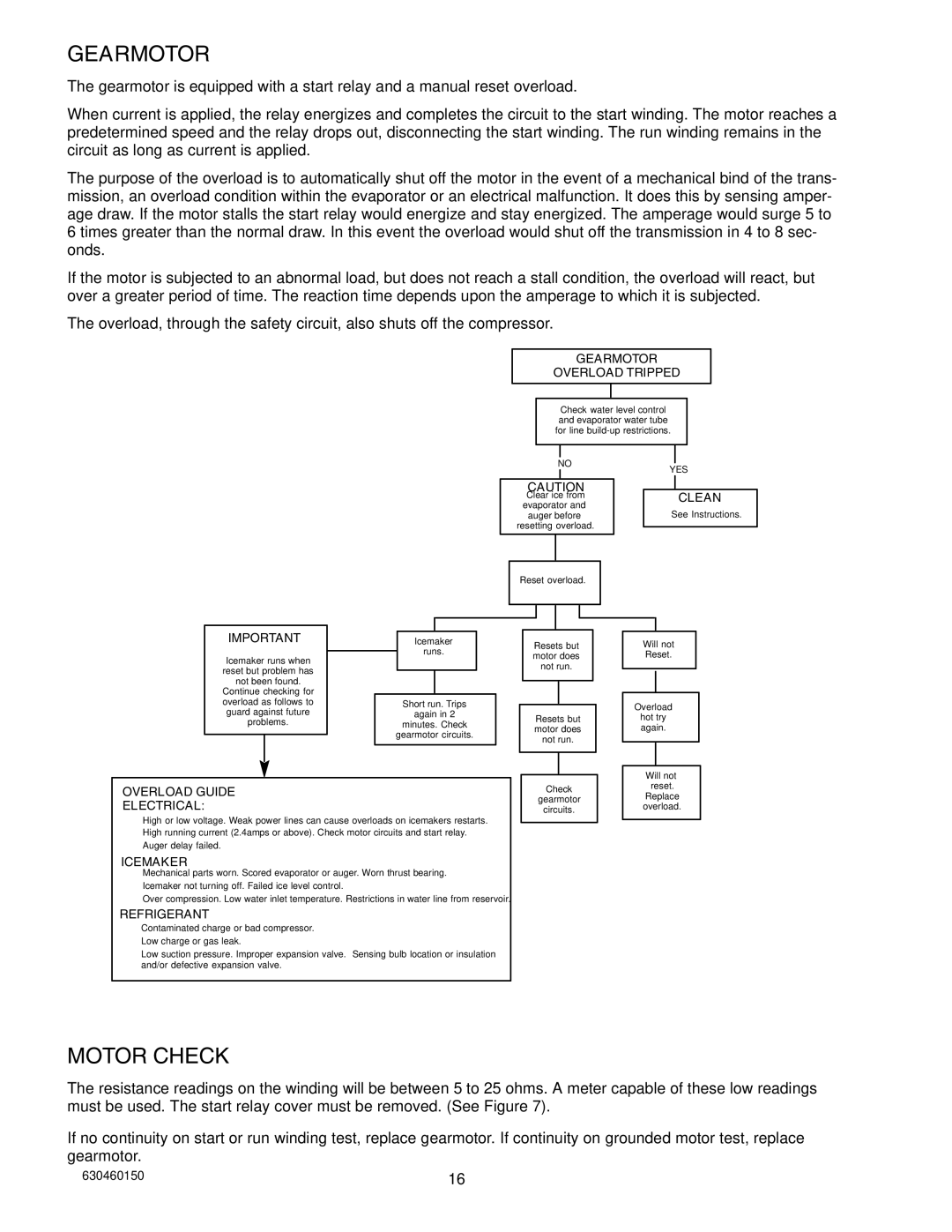 Cornelius UC 701 service manual Gearmotor, Motor Check 