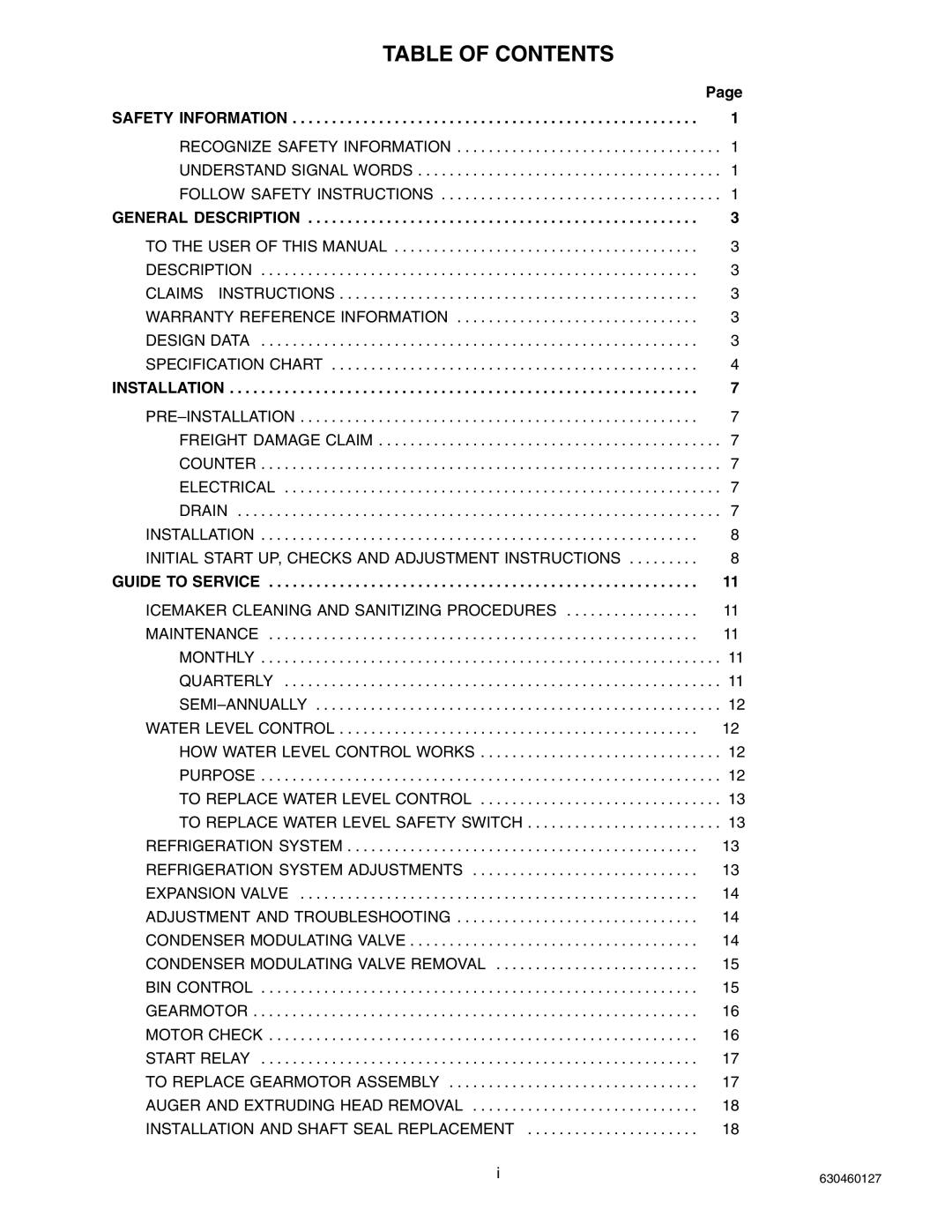 Cornelius UCR 700 Series service manual Table of Contents 