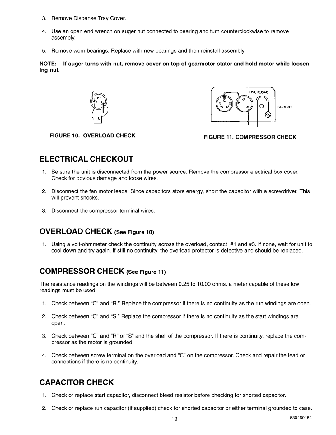 Cornelius UCR 700 Series service manual Electrical Checkout, Capacitor Check 