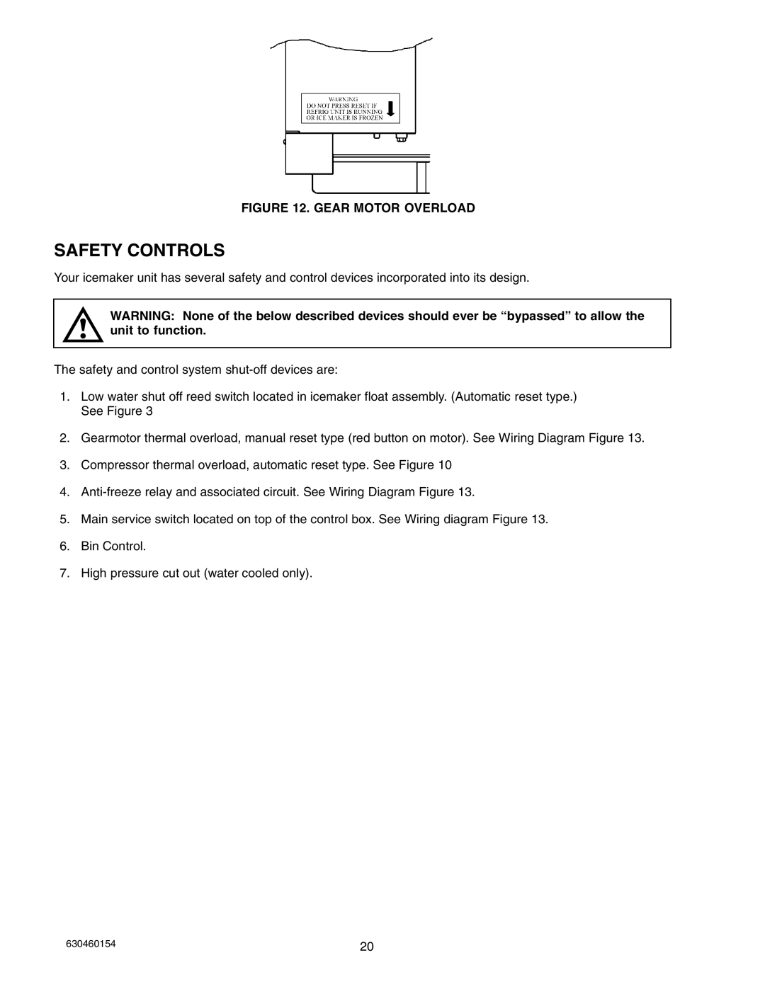 Cornelius UCR 700 Series service manual Safety Controls, Gear Motor Overload 