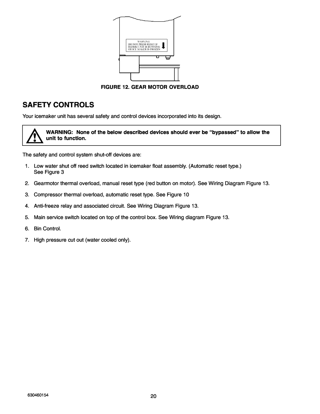 Cornelius UCR 700 Series service manual Safety Controls, Gear Motor Overload 
