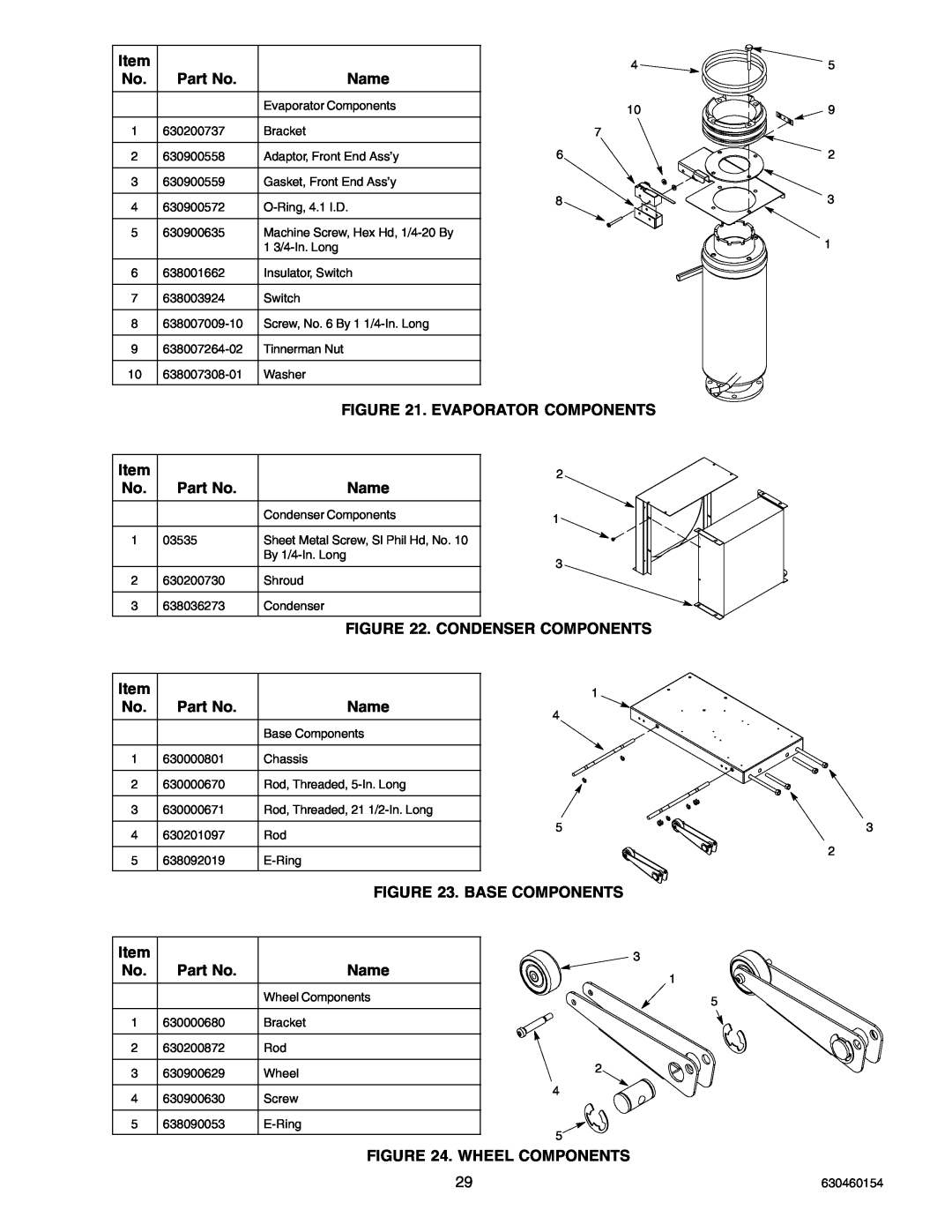 Cornelius UCR 700 Series Evaporator Components, Condenser Components, Base Components, Wheel Components, Name 