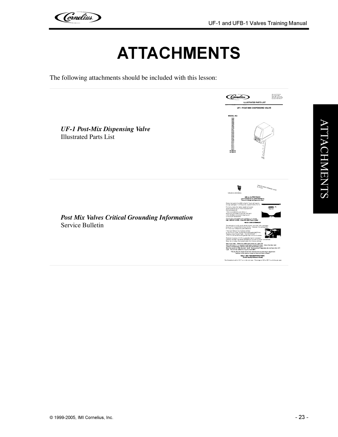 Cornelius UF-1, UFB-1 manual Attachments 