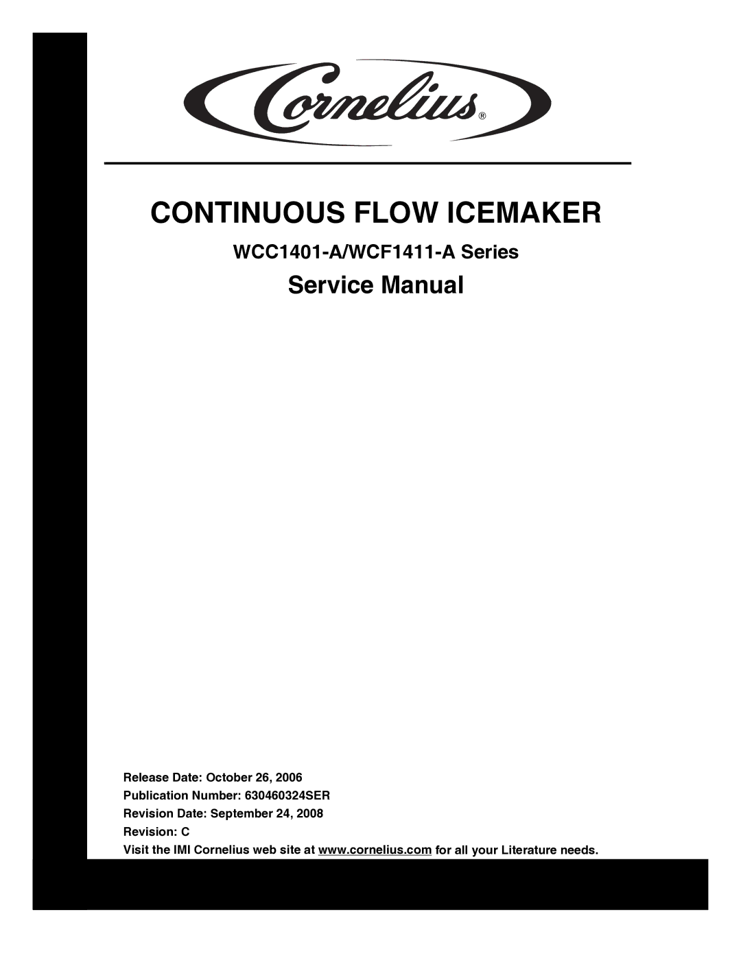 Cornelius WCC1401-A service manual Continuous Flow Icemaker 