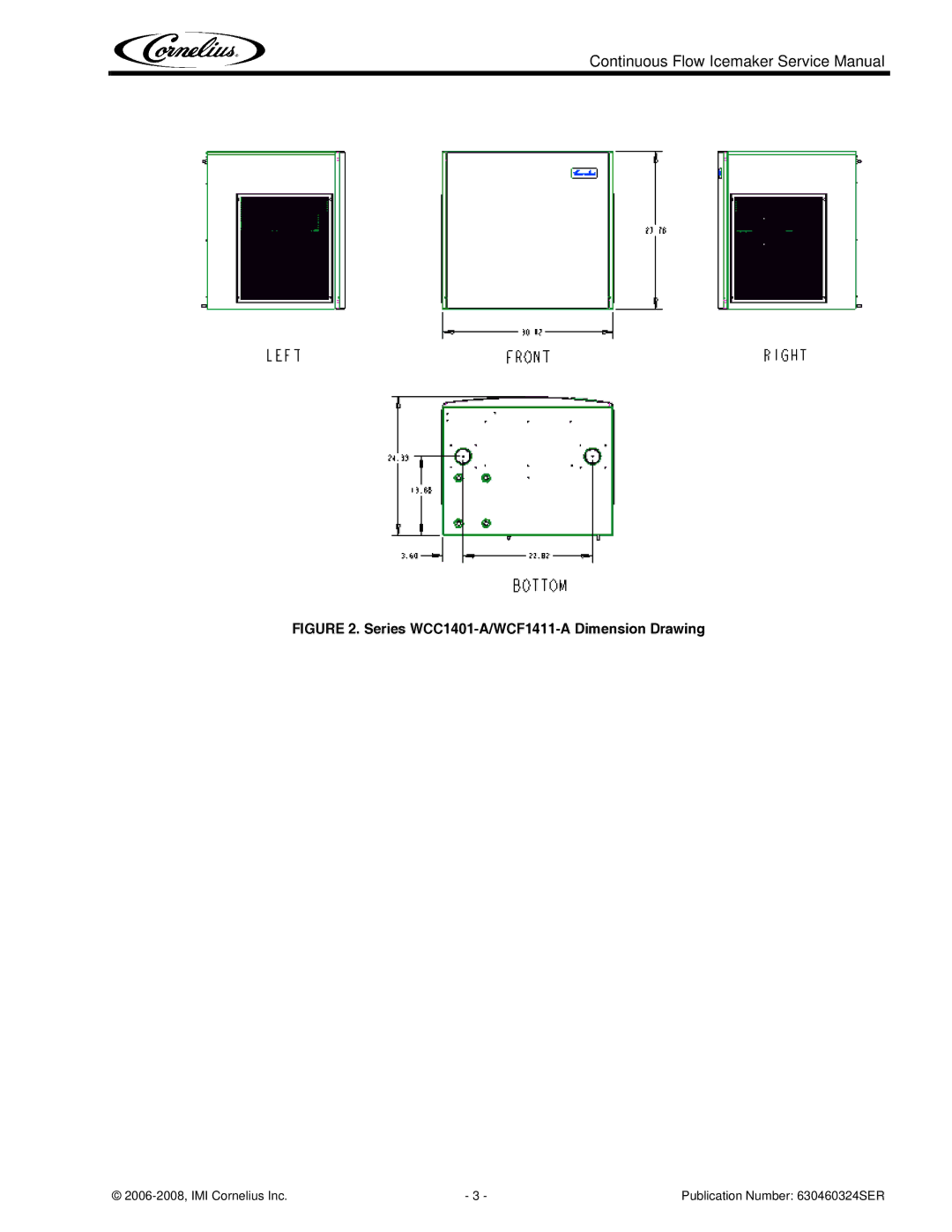 Cornelius service manual Series WCC1401-A/WCF1411-A Dimension Drawing 