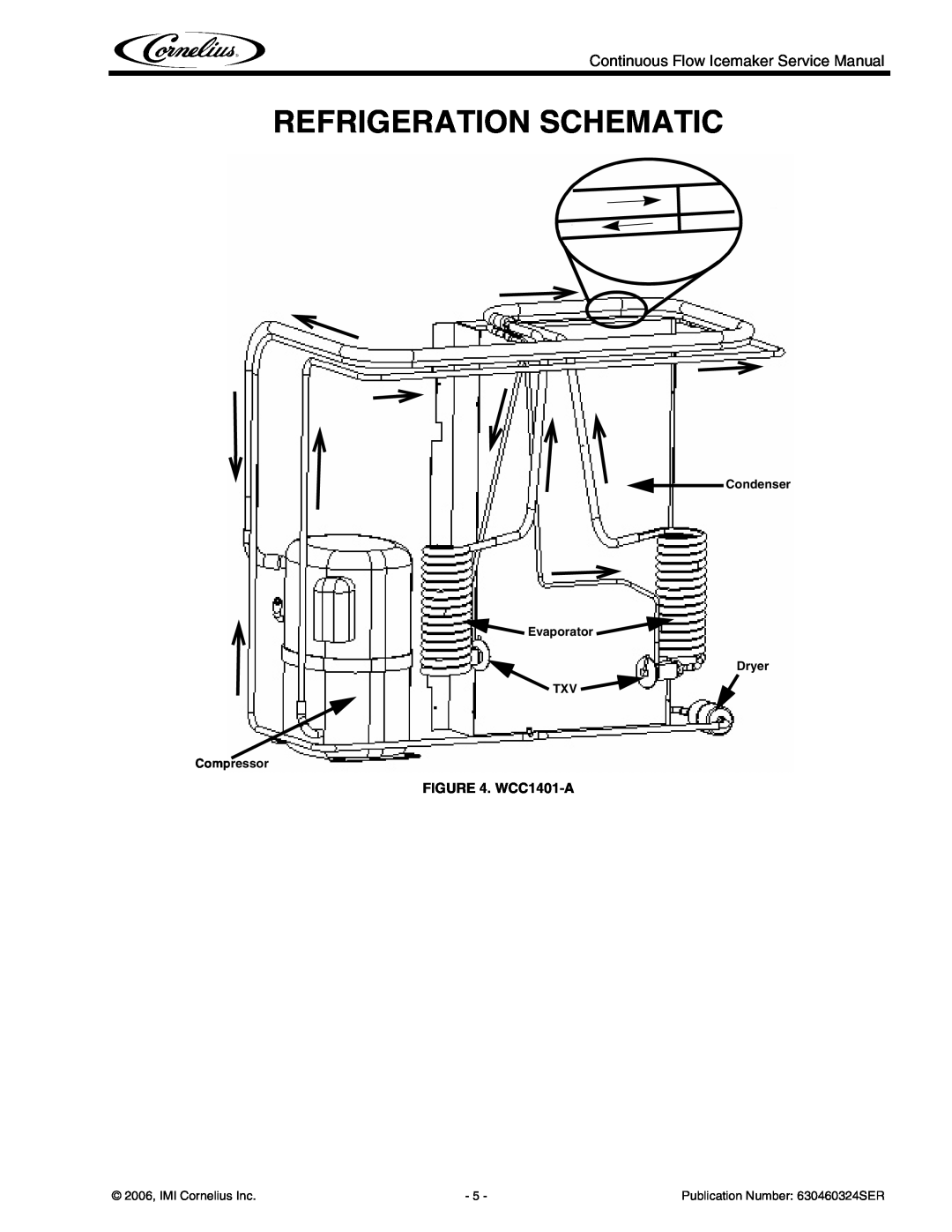 Cornelius WCF1411-A Refrigeration Schematic, WCC1401-A, Condenser Evaporator Dryer TXV Compressor, 2006, IMI Cornelius Inc 