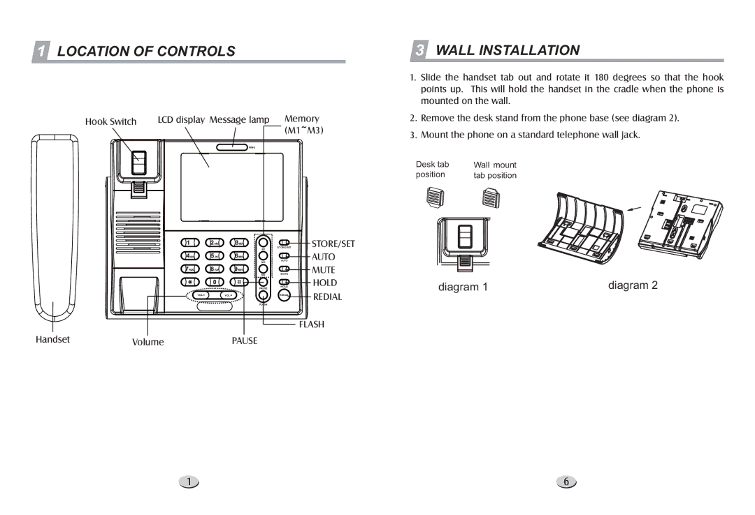 Cortelco 1201 warranty Location of Controls, Wall Installation 