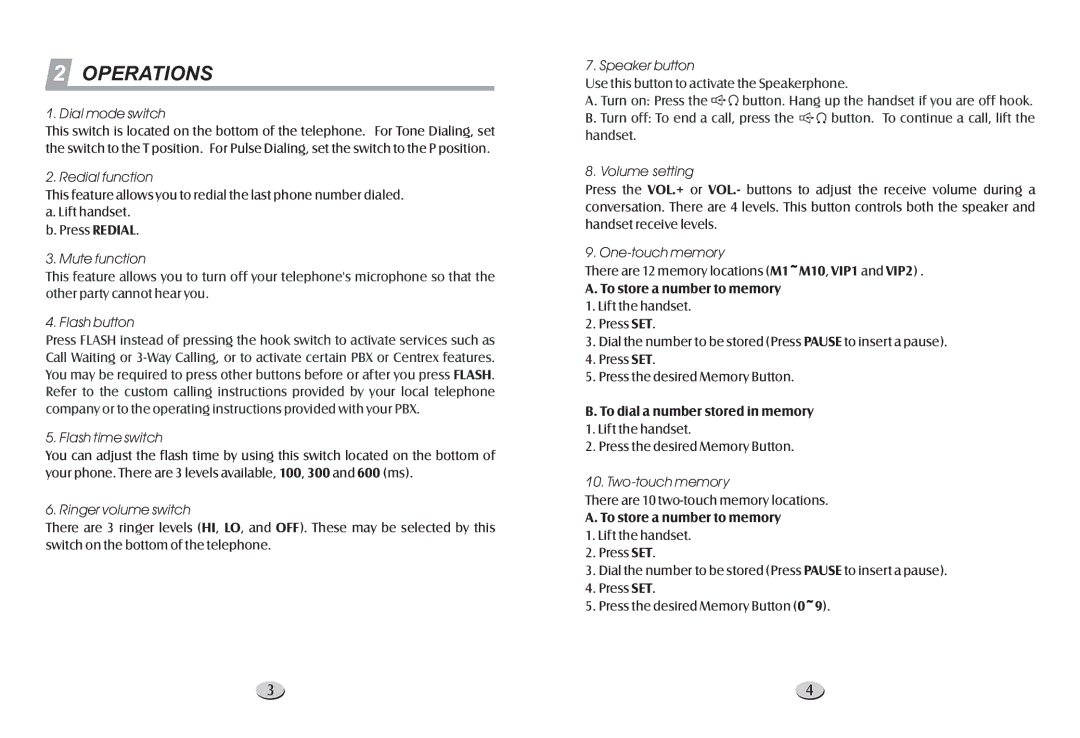 Cortelco 1203 warranty Operations, To store a number to memory, To dial a number stored in memory 