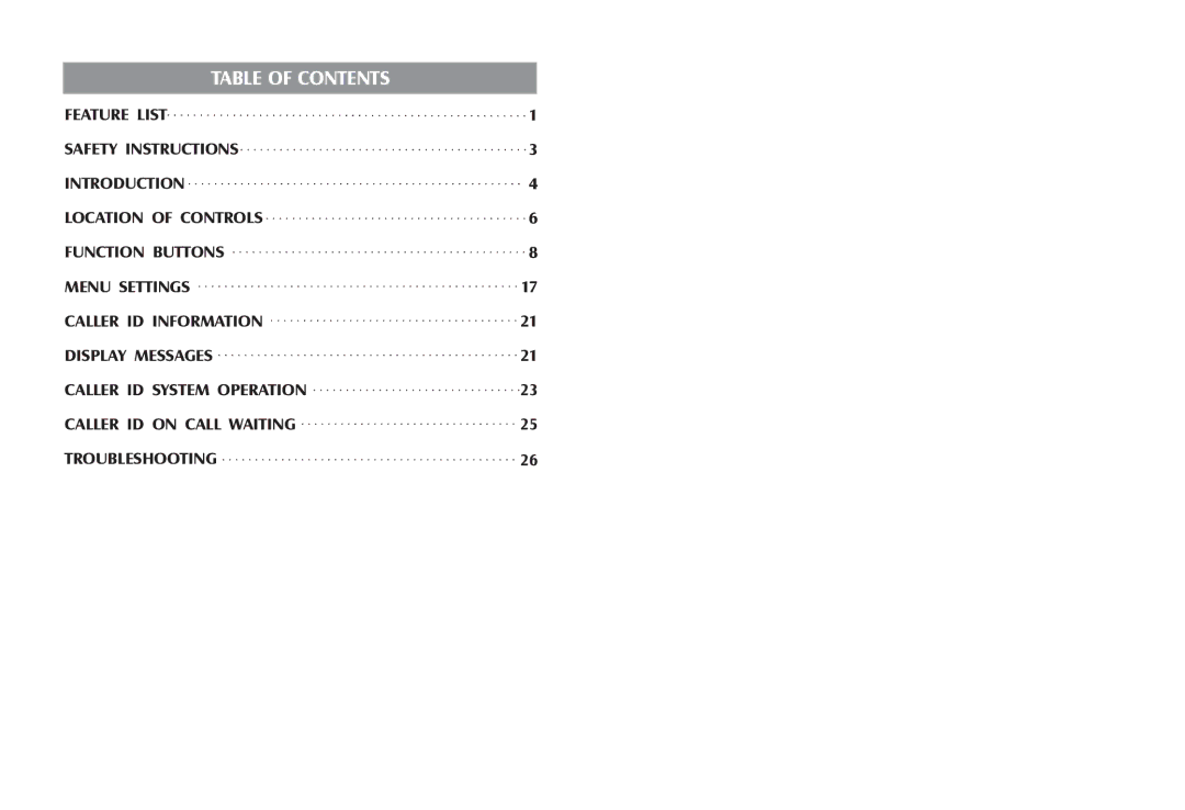 Cortelco 122000TP227S user manual Table of Contents 