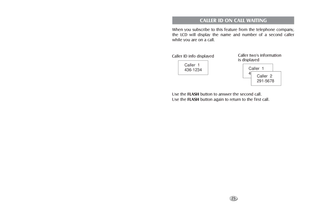 Cortelco 122000TP227S user manual Caller ID on Call Waiting 