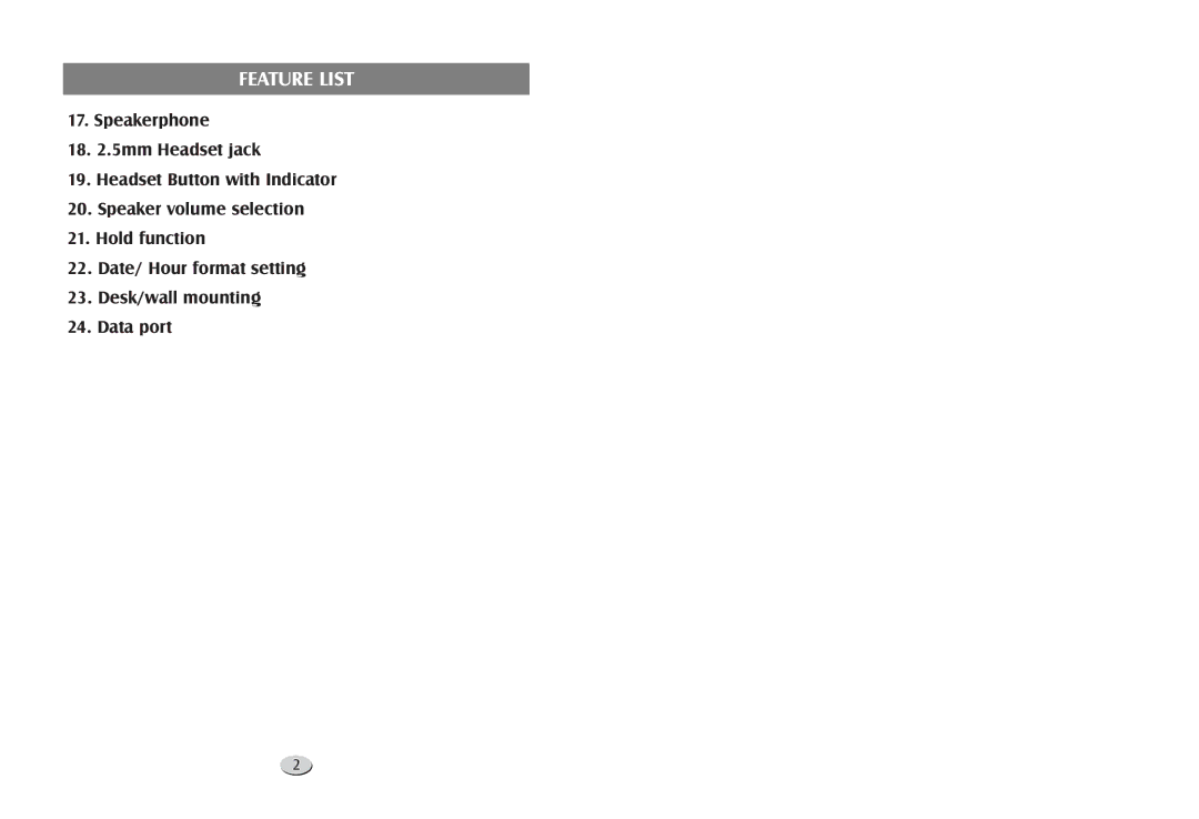 Cortelco 122000TP227S user manual Feature List 