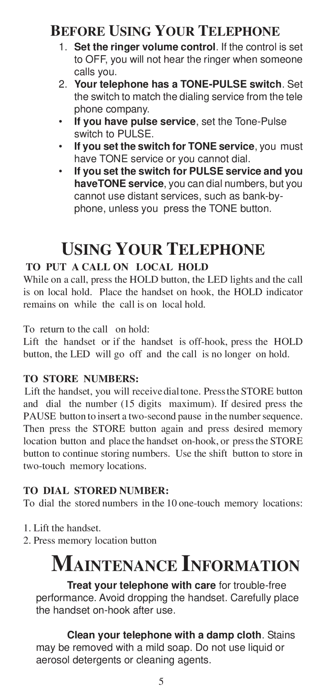 Cortelco 2194**V0E27S instruction manual Using Your Telephone, Maintenance Information 