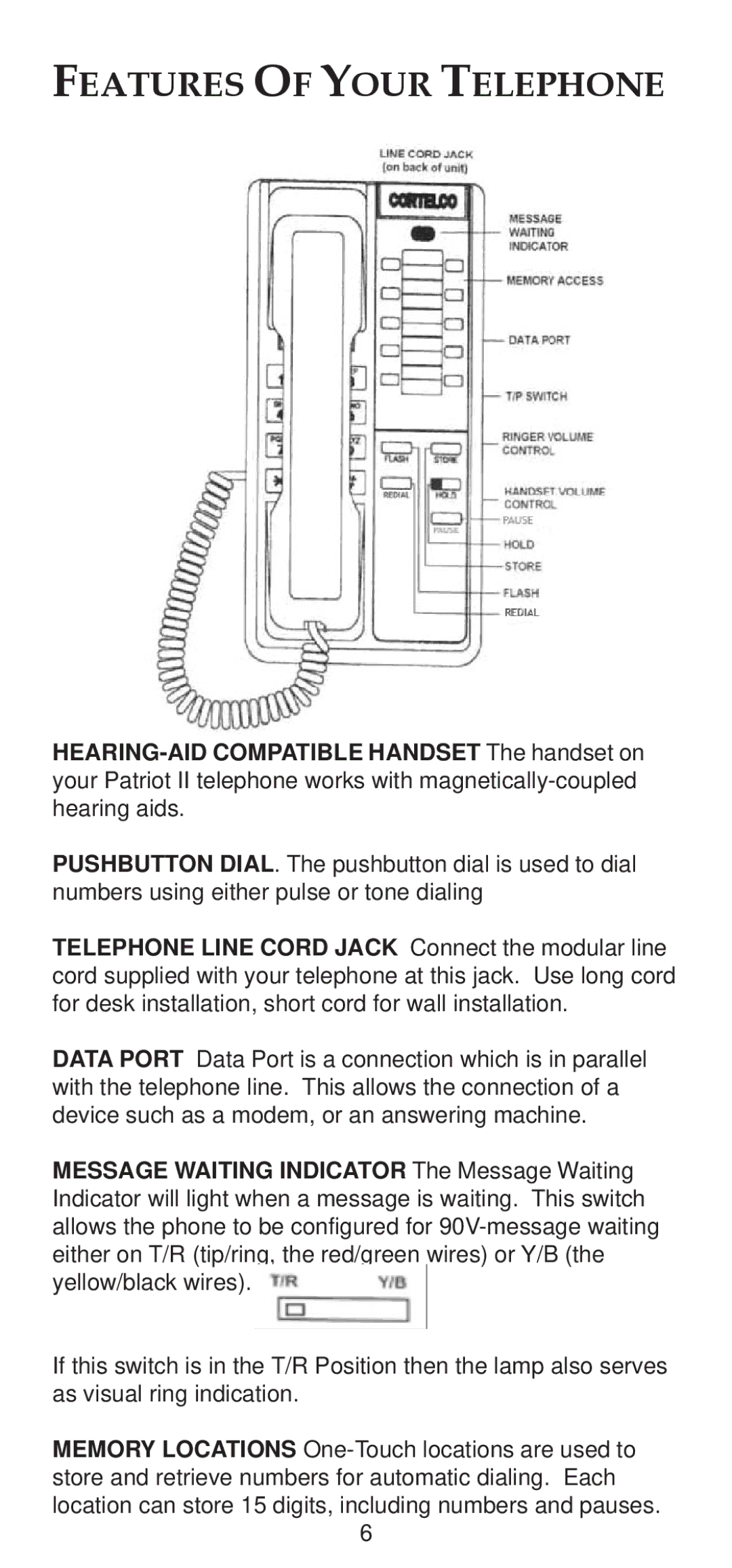 Cortelco 2194**V0E27S instruction manual Features of Your Telephone 