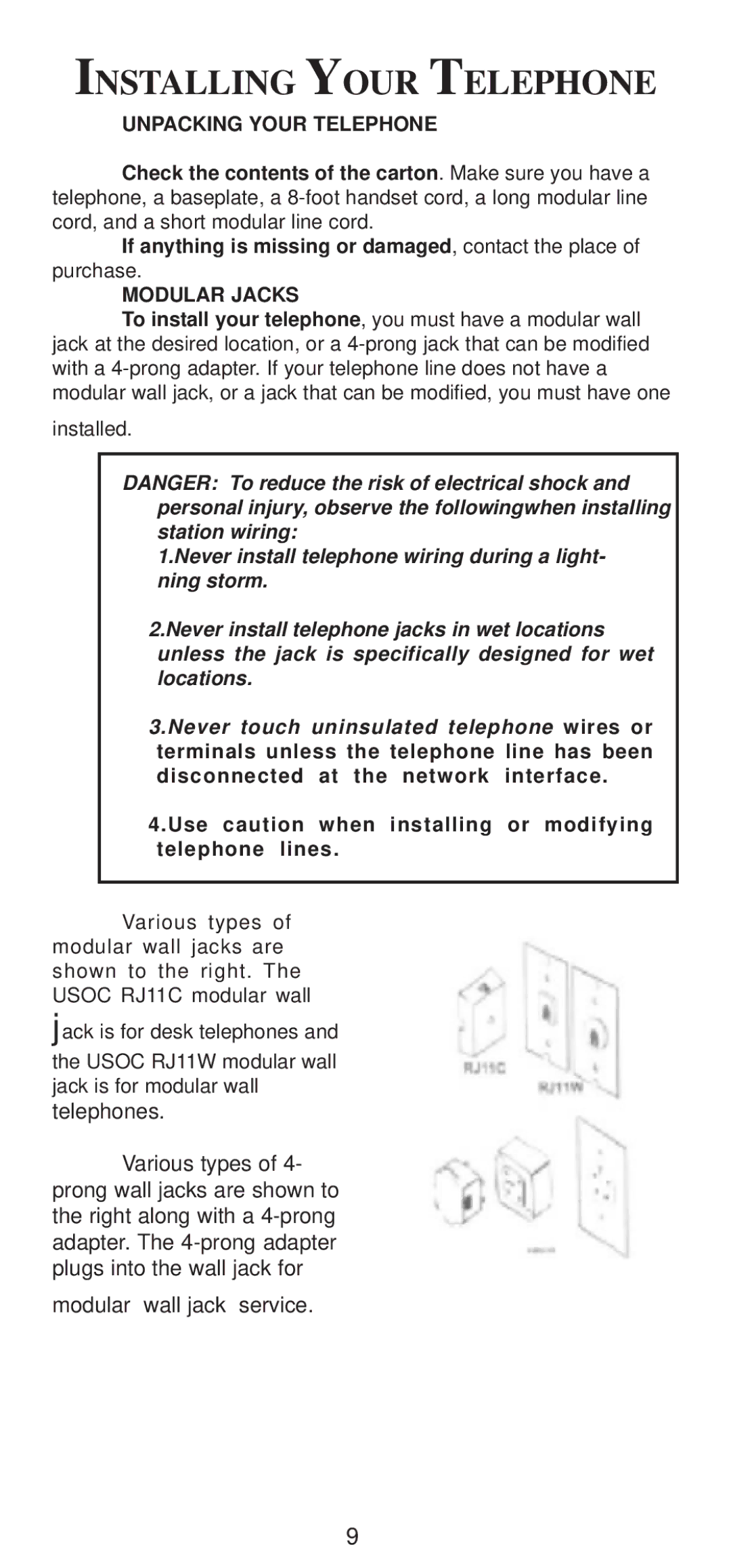 Cortelco 2194**V0E27S instruction manual Installing Your Telephone, Unpacking Your Telephone 