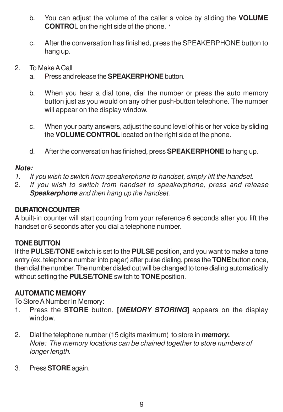 Cortelco 2194**VOE27S instruction manual Tonebutton, Automatic Memory 