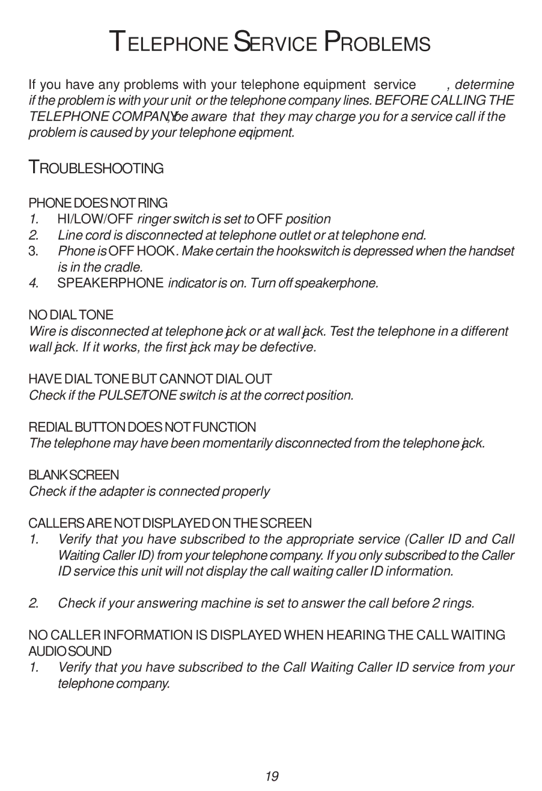 Cortelco 2194**VOE27S instruction manual Telephoneserviceproblems 