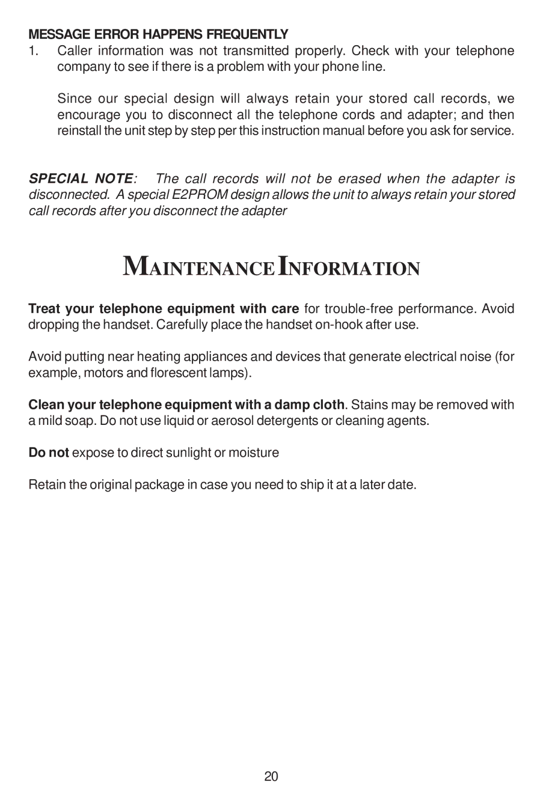 Cortelco 2194**VOE27S instruction manual Maintenance Information, Message Error Happens Frequently 