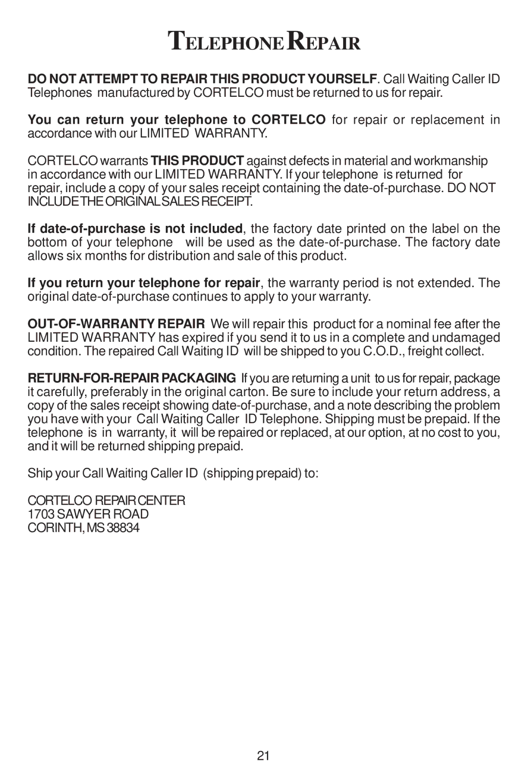 Cortelco 2194**VOE27S instruction manual Telephonerepair 