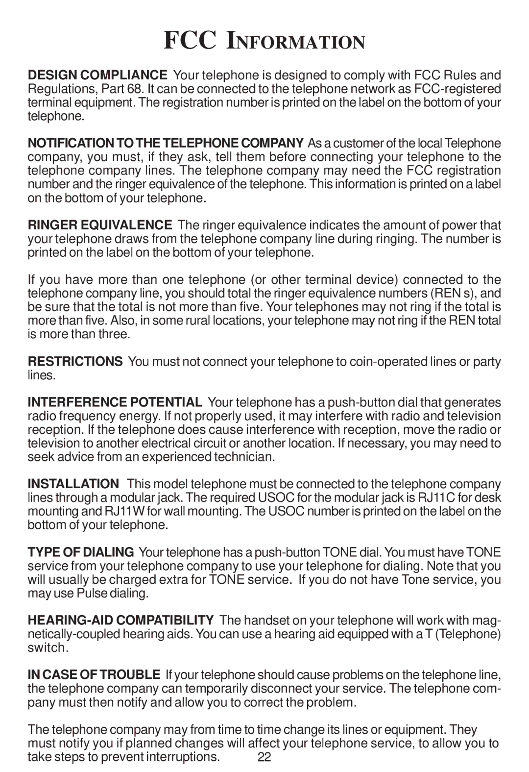 Cortelco 2194**VOE27S instruction manual FCC Information 