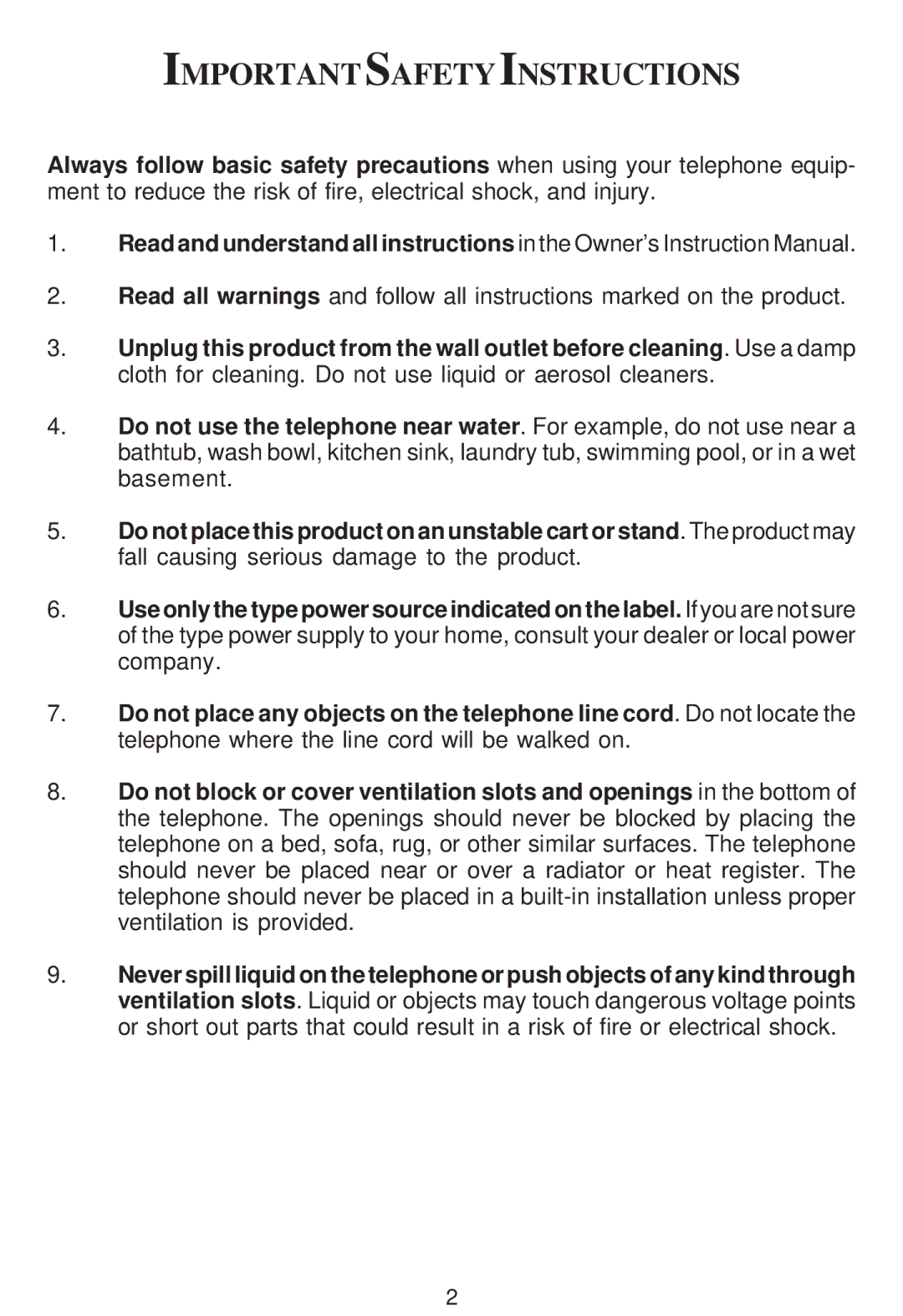 Cortelco 2194**VOE27S instruction manual Importantsafetyinstructions 