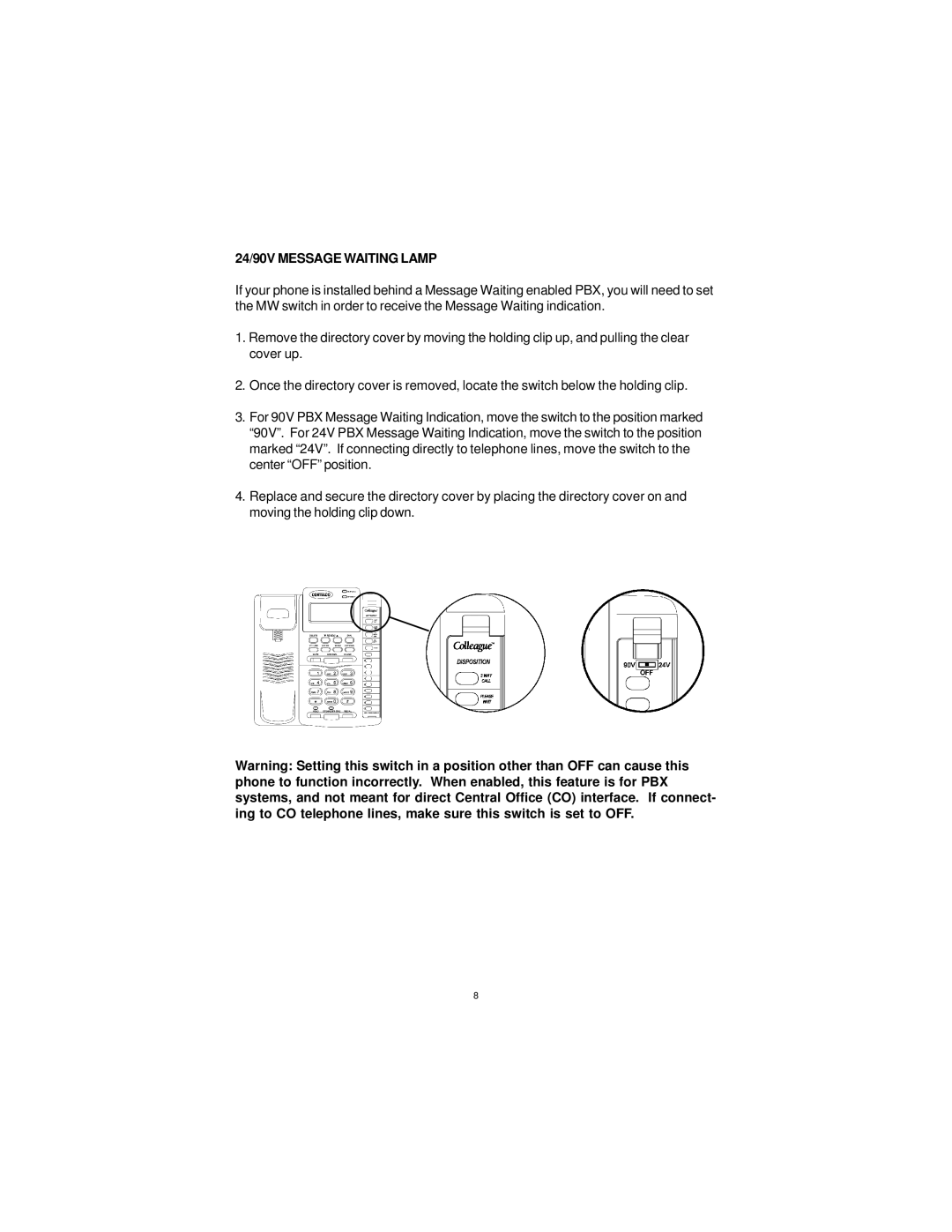 Cortelco 2200 instruction manual 24/90V Message Waiting Lamp 