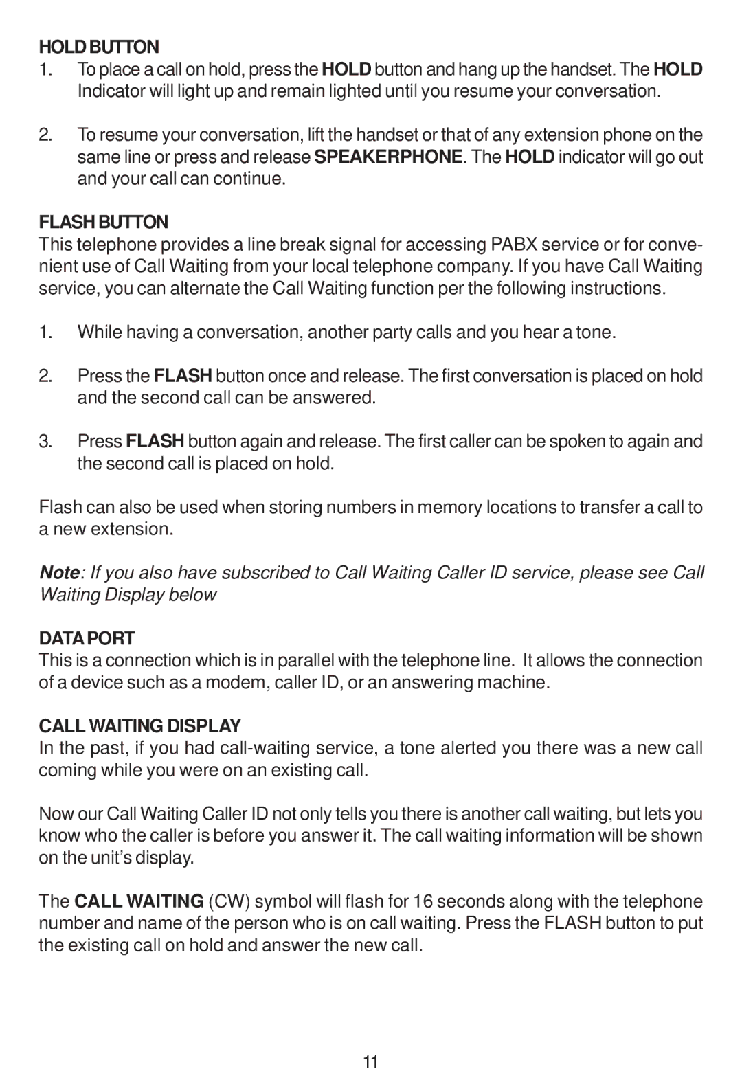 Cortelco 2200 instruction manual Holdbutton, Flashbutton, Dataport, Call Waiting Display 