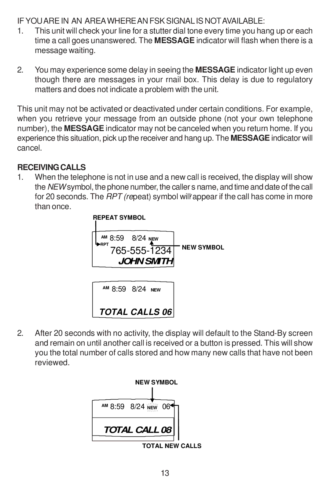 Cortelco 2200 instruction manual If Youare in AN Areawherean FSK Signal is Notavailable, Receiving Calls 