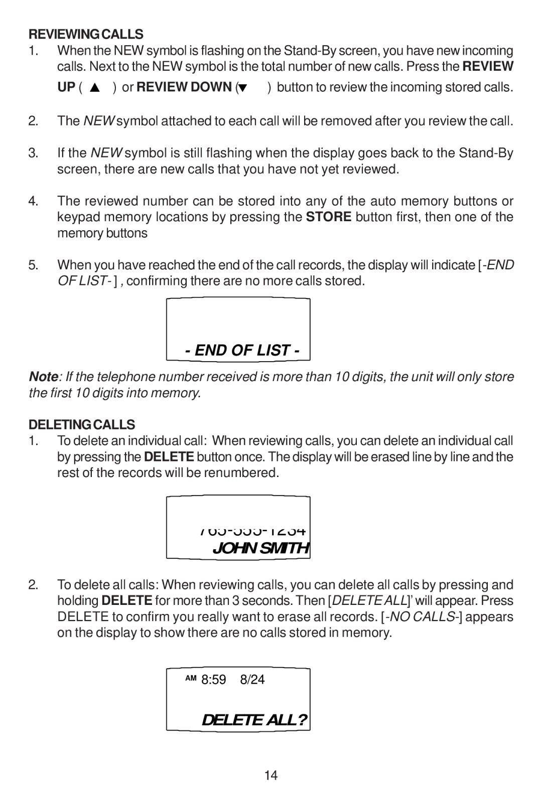 Cortelco 2200 instruction manual Reviewing Calls, Deleting Calls 