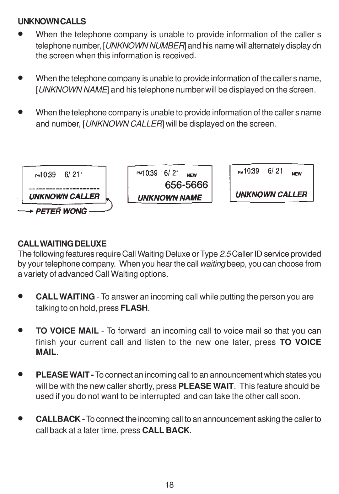 Cortelco 2200 instruction manual Unknowncalls, Callwaiting Deluxe 