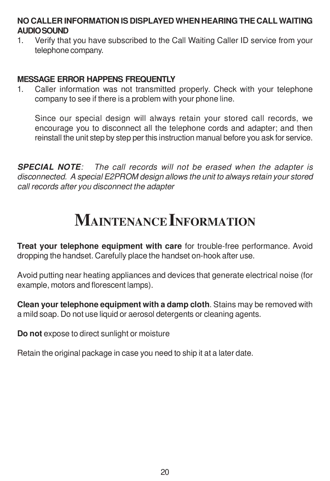 Cortelco 2200 instruction manual Maintenanceinformation, Message Error Happens Frequently 