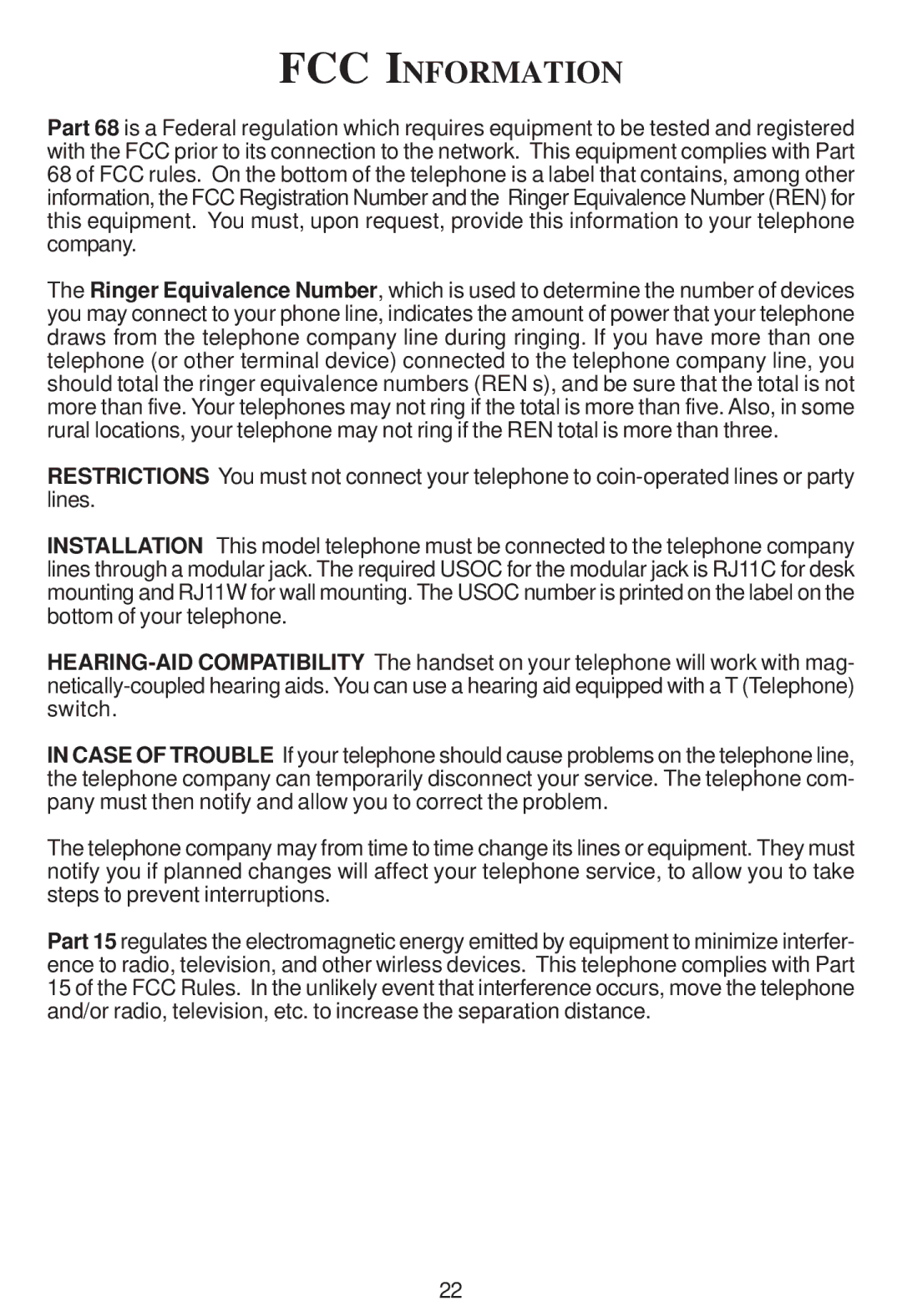 Cortelco 2200 instruction manual FCC Information 