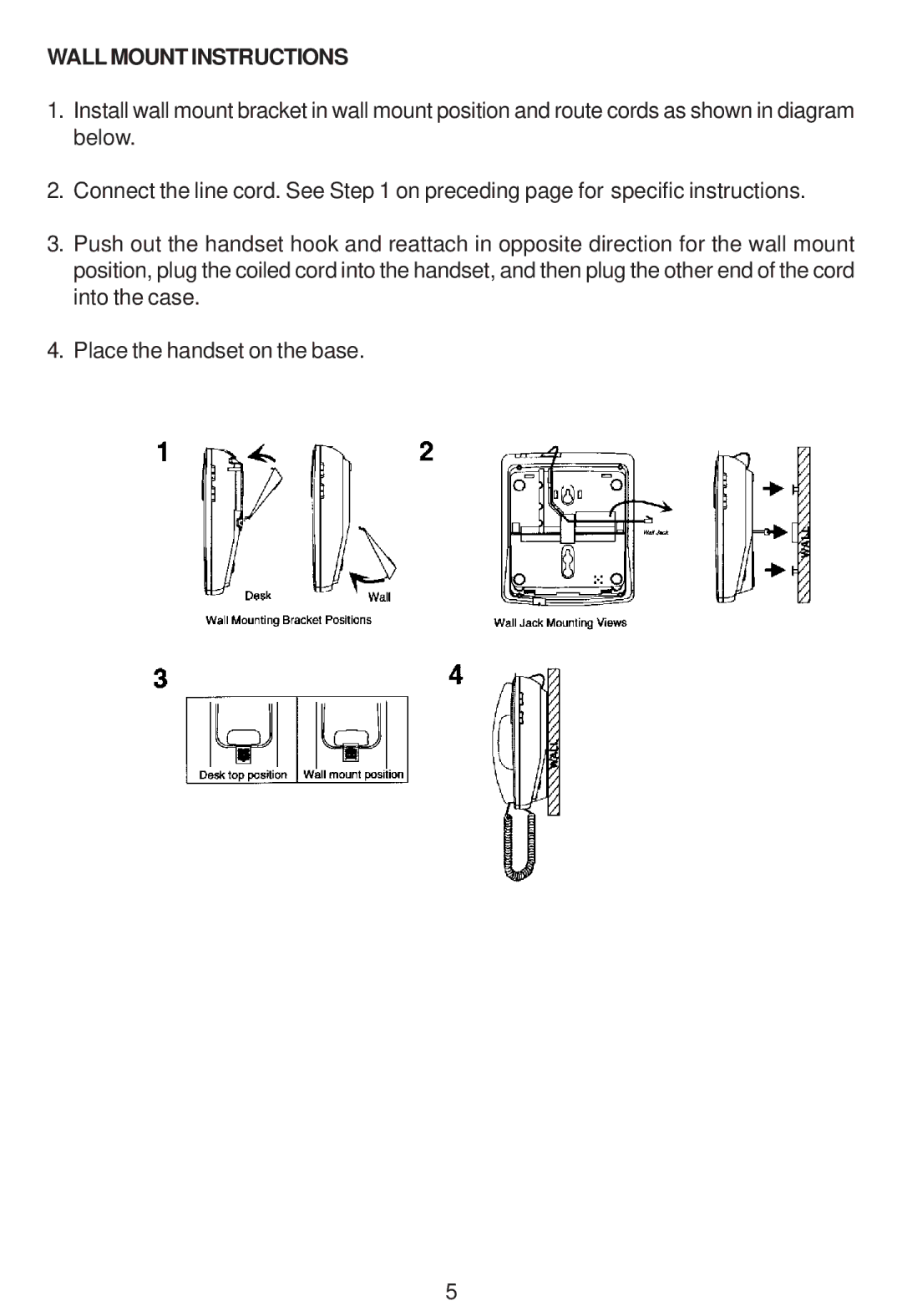 Cortelco 2201 instruction manual Wall Mount Instructions 