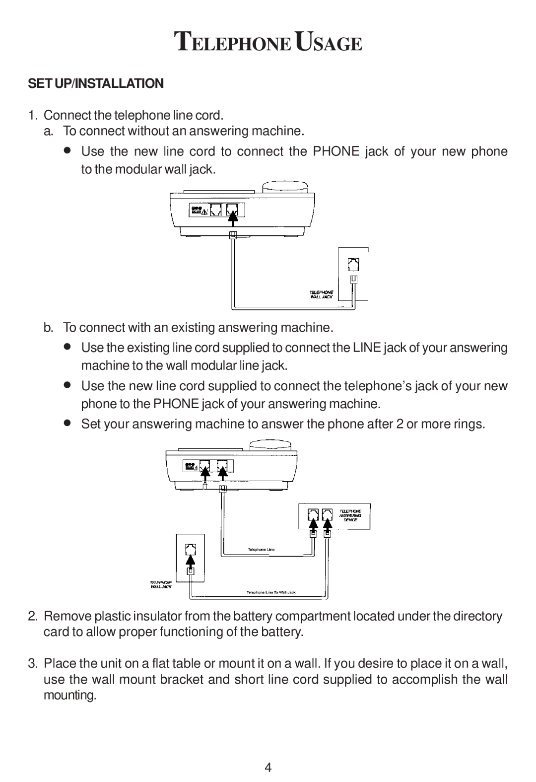 Cortelco 2202 instruction manual Telephone Usage, Set Up/Installation 