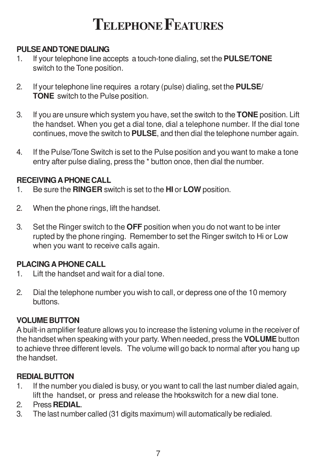 Cortelco 2202 instruction manual Telephone Features 