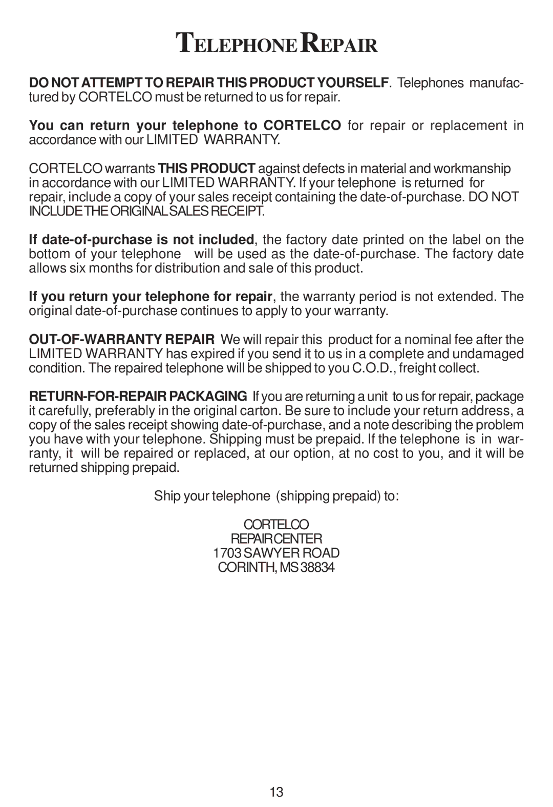 Cortelco 2203 instruction manual Telephonerepair 