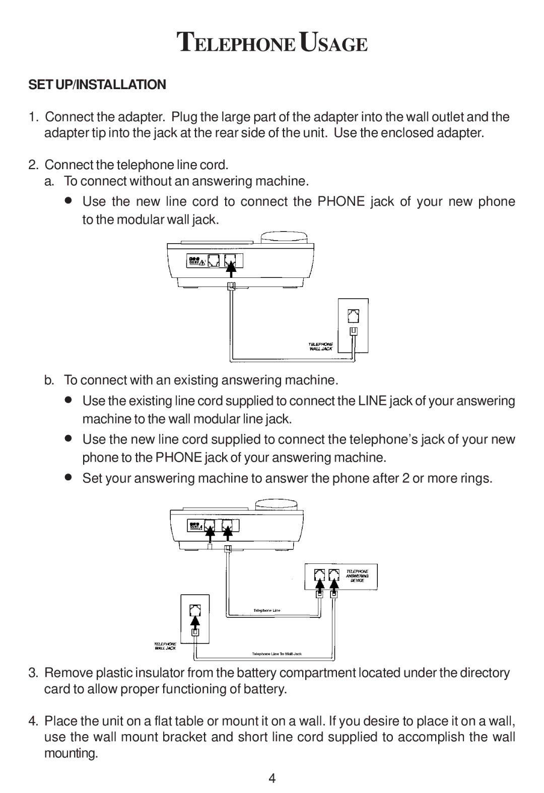 Cortelco 2204 instruction manual Telephone Usage, Set Up/Installation 