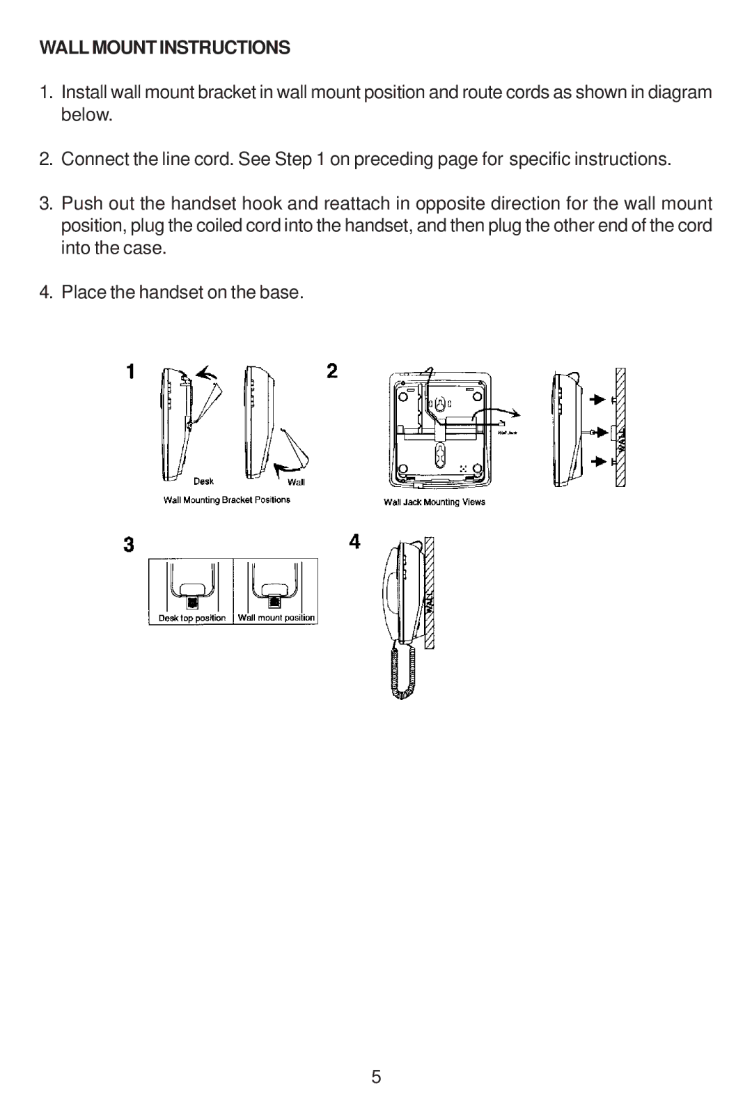 Cortelco 2204 instruction manual Wall Mount Instructions 