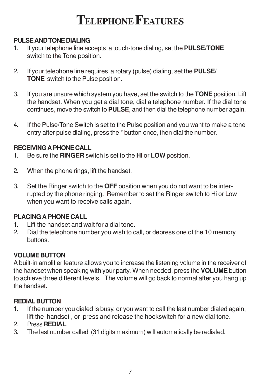 Cortelco 2204 instruction manual Telephone Features 