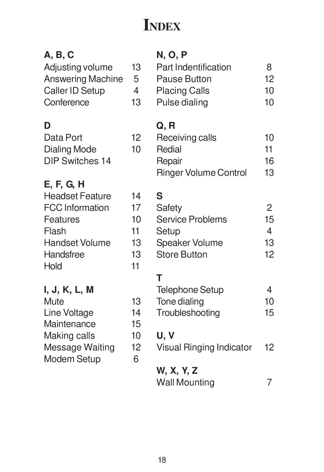 Cortelco 2205 instruction manual Index, G, H 